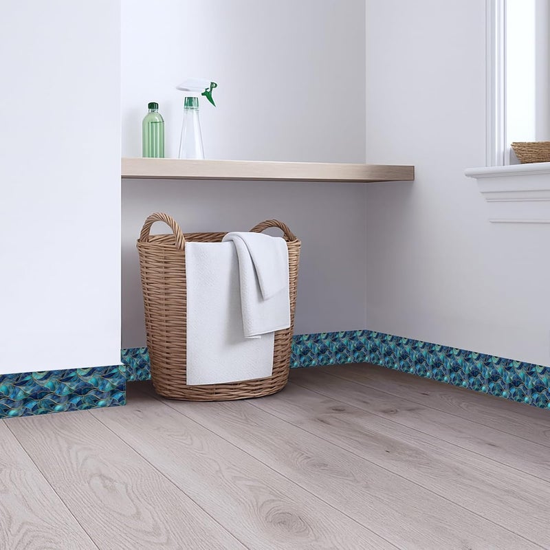 IOHEFY Blue Geometric Mosaic Wallpaper Border 196x4 Inch Peel and Stick Wall Border Removable Vinyl Wall Trim Modern Pattern for Kitchen Bathroom Laundry Room Home Decor - Image 2